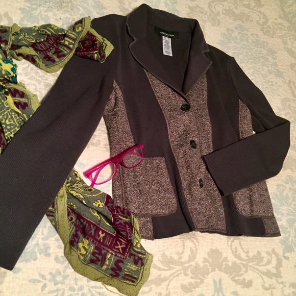 Jones NY two toned brown sweater jacket petite - Picture 9 of 9